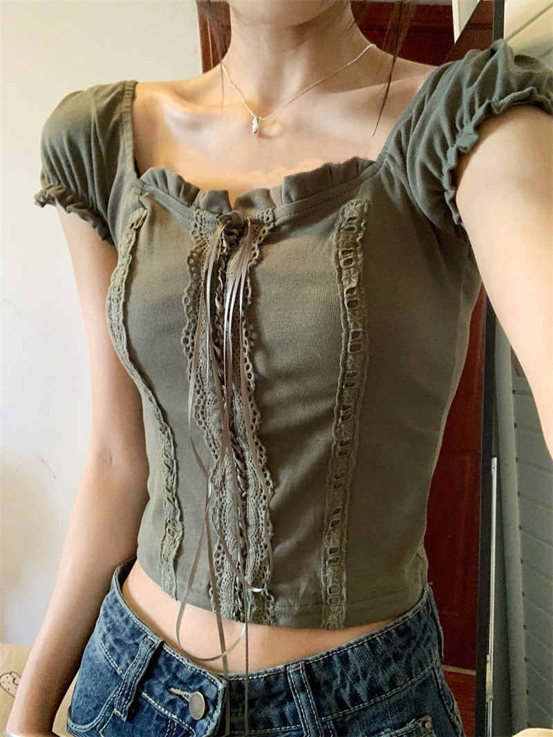 Forest Green Fall Fairycore Crop Top