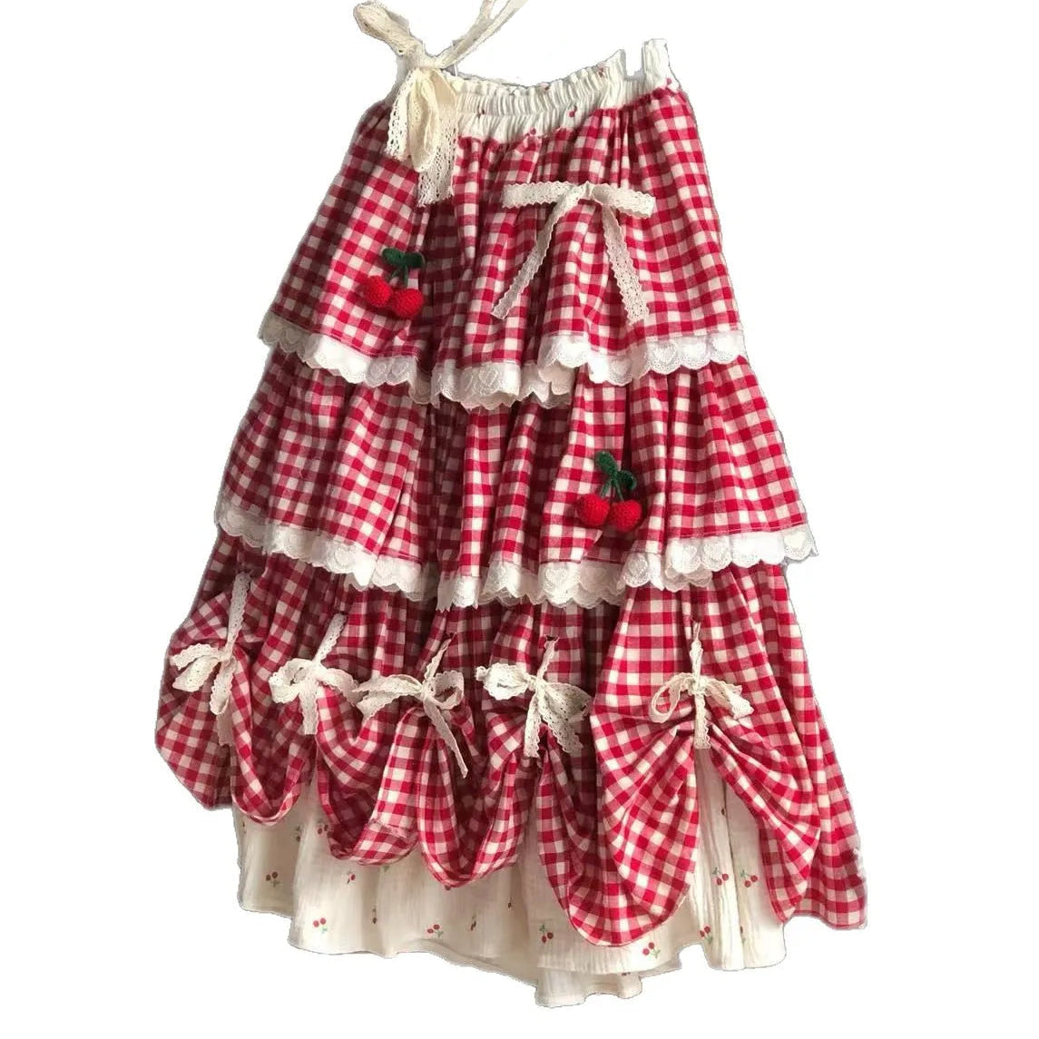 Cherry Red Plaid Cottagecore Skirt