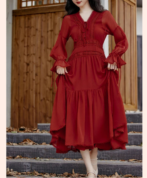 Rosemary Red Cottagecore Dress
