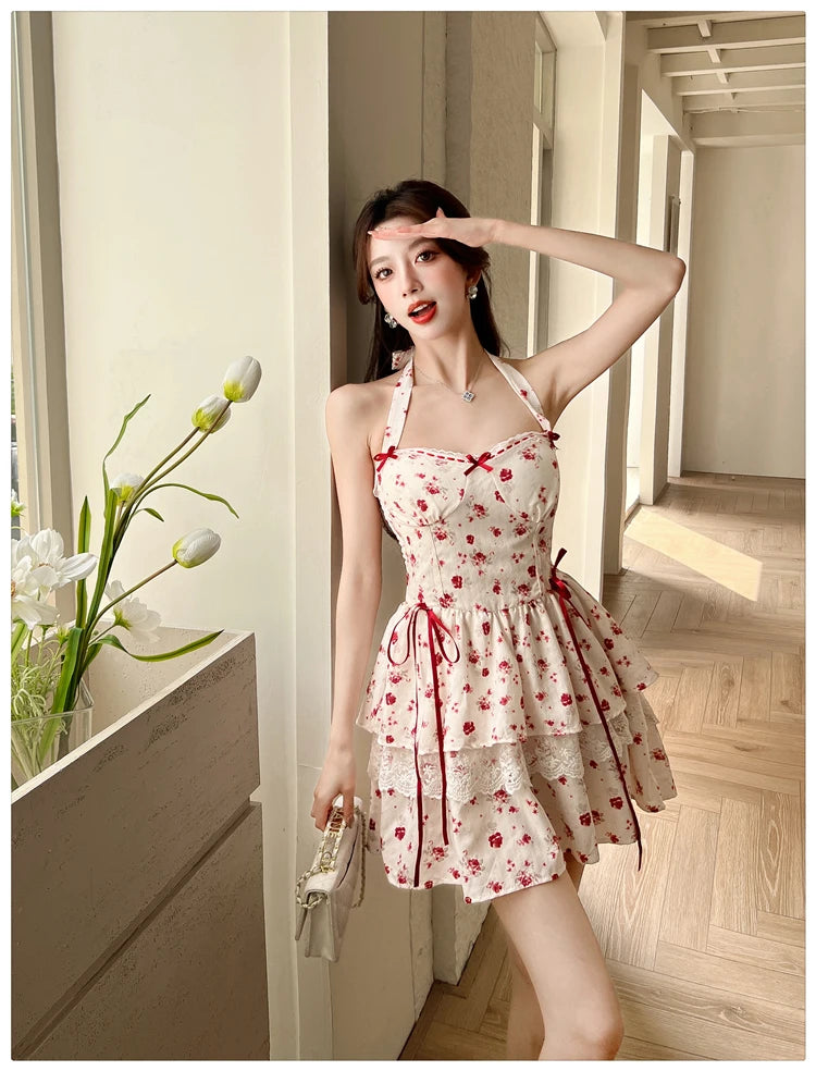 Cherry Bird Red Ribbon Coquette Dress