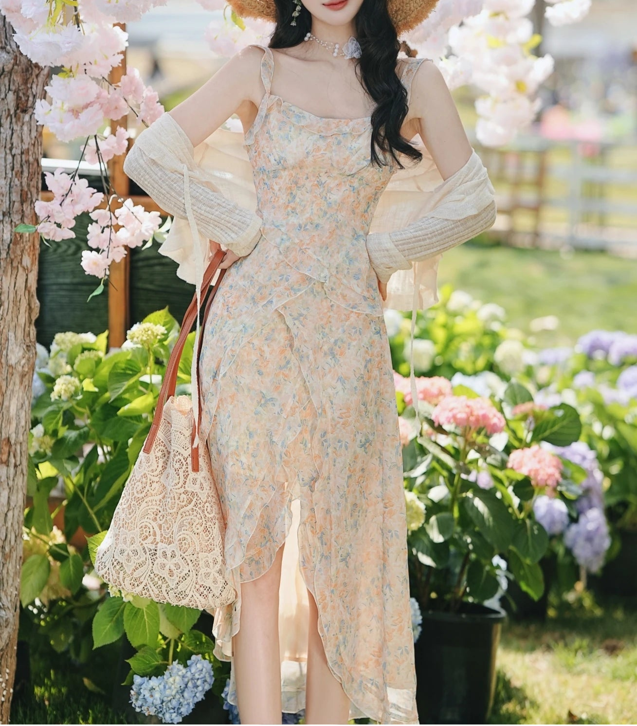 Vintage Floral Dress Cottagecore Aesthetic Outfit, Feminine Romantic Dress