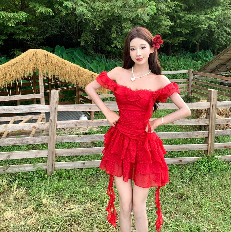 Garden Angel Red Coquette Dress