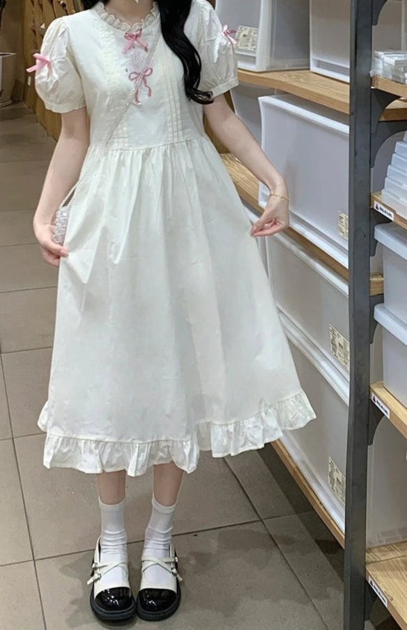 Bianca Flower Embroidered Dollcore Dress