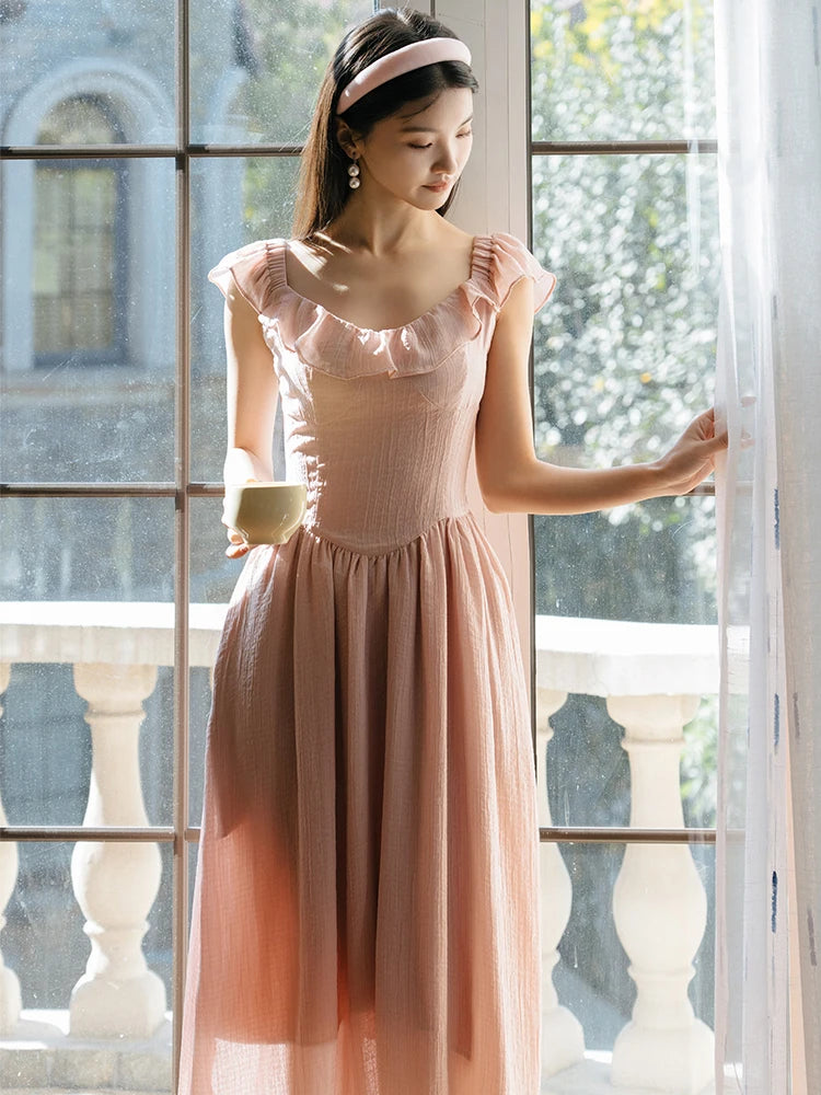 Dusty Pink Balletcore Aesthetic Coquette Dress