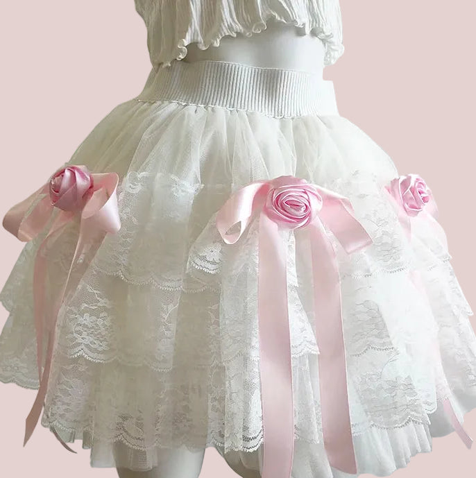 Rose Ribbon Coquette Lace Skirt