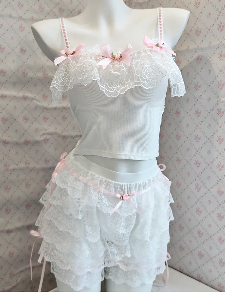 Lace & Ribbon Rose Coquette Crop Top