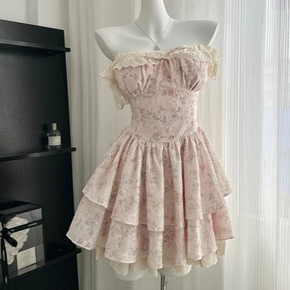 Floral Lace Tiered Coquette Dress coquette aesthetic clothing Floral Lace Tiered Coquette Dress coquette aesthetic clothing