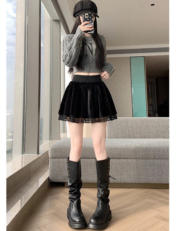 Dark Coquette Cozy Winter Skirt with Attached Shorts
