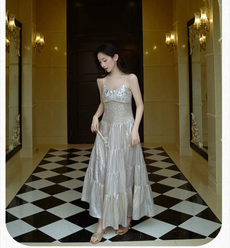 Frosty Moon Sequin Embellished Royalcore Goddess Dress