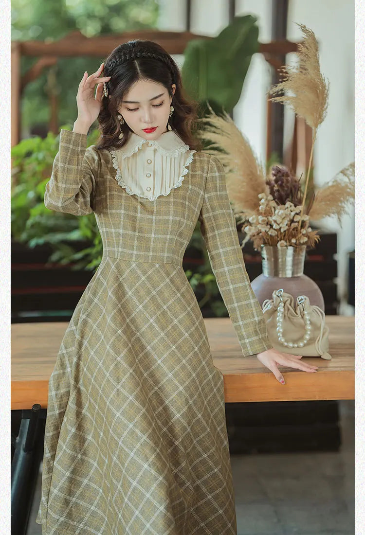 Olive Grove Plaid Vintage Academia Dress