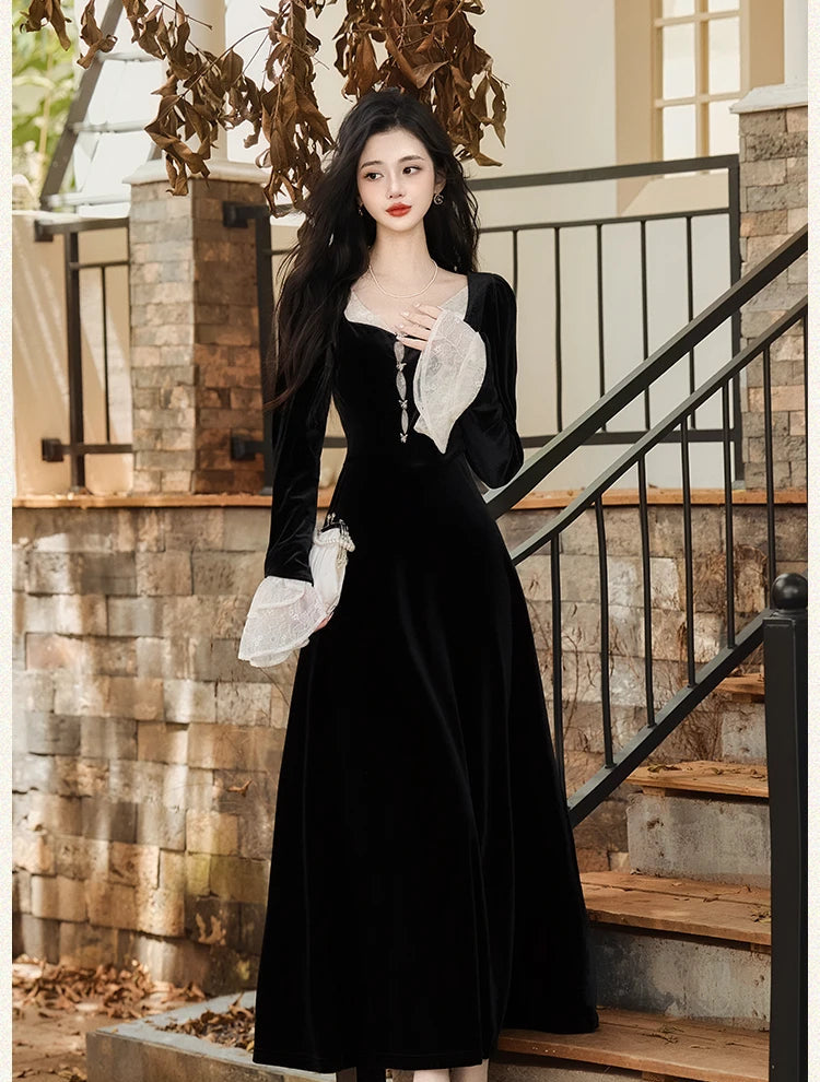 Dark Romantic Goth Velvet Dress dark romance aesthetic dark coquette Dark Romantic Goth Velvet Dress dark romance aesthetic dark coquette