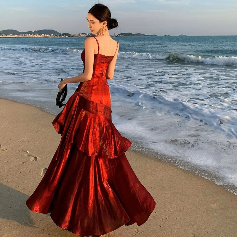 Cherry Flame Red Satin Dress