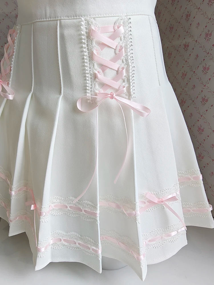 White Pleated Coquette Skirt