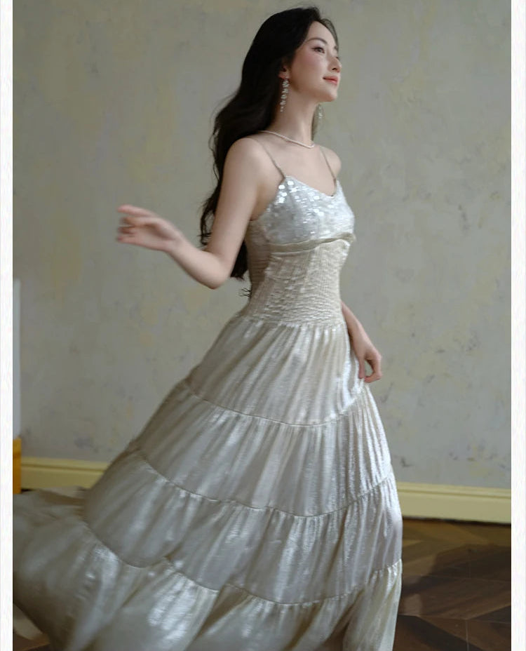 Frosty Moon Sequin Embellished Royalcore Goddess Dress