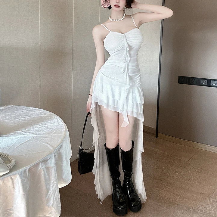 Misty Swan High-Low Coquette Dress