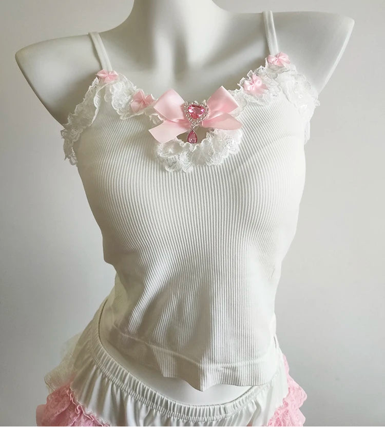 Pink Crystal Coquette Top with Padded Bust