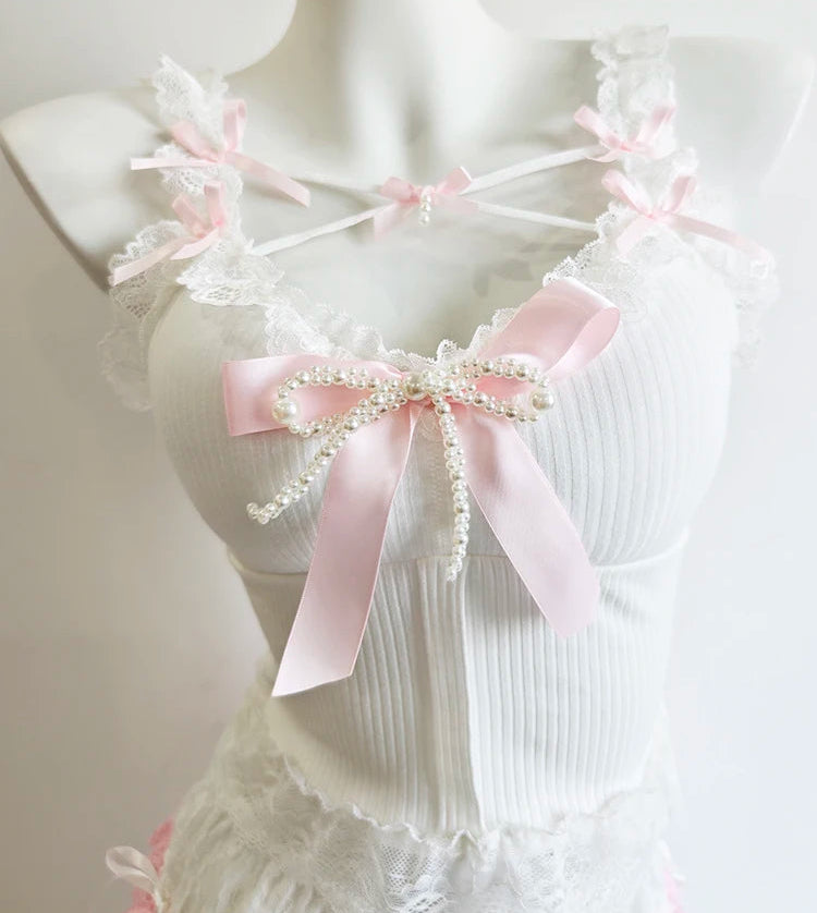 Pearl Ribbon Coquette Top