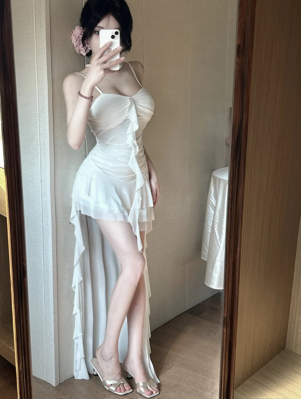 Misty Swan High-Low Coquette Dress