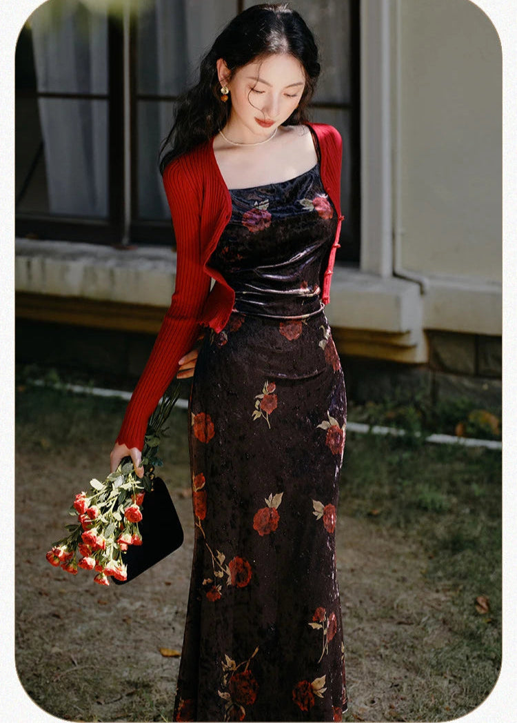 Dark Cottagecore Style Velvet Dress Dark Romantic Essence Style Dark Cottagecore Style Velvet Dress Dark Romantic Essence Style