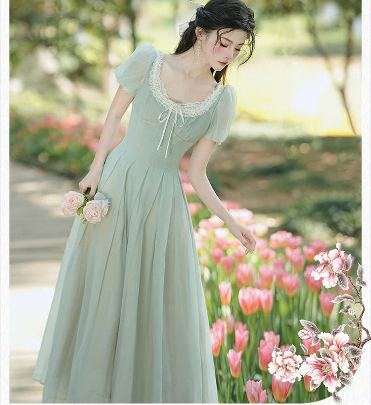 Evergreen Whisper Princesscore Fairy Dress - Romantic Vintage Cottagecore Gown
