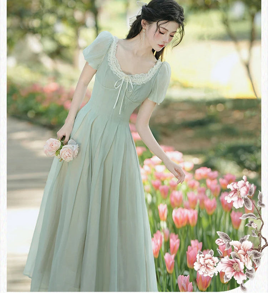 Evergreen Whisper Princesscore Fairy Dress - Romantic Vintage Cottagecore Gown