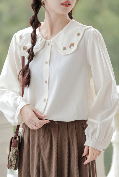 Foggy Lake Embroidered Cottagecore Shirt