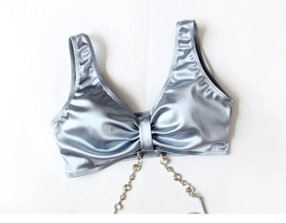 Shiny Metallic Y2K Swimsuit Set Y2K aesthetic swimsuits