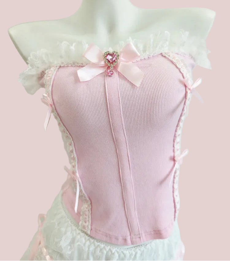 Coquette Tube Top with Pink Crystal Charm