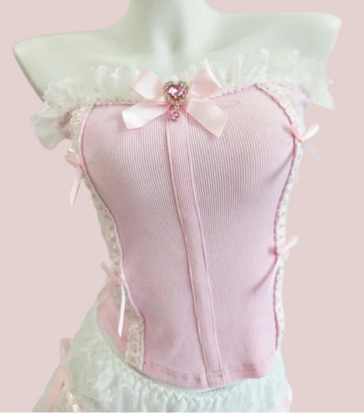 Coquette Tube Top with Pink Crystal Charm