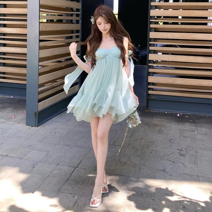 Mermaid Blue Coquette Babydoll Dress Fairycore Aesthetic