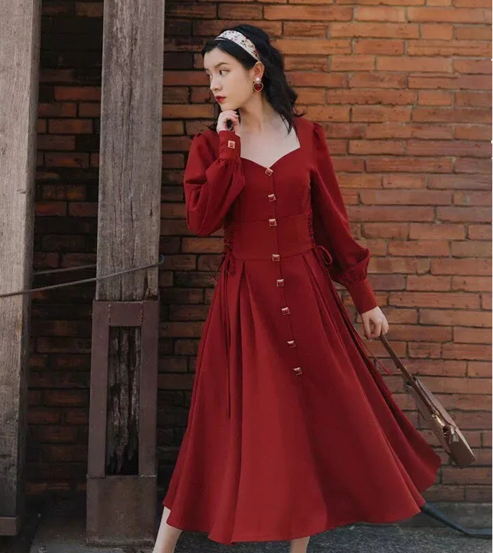 Crimson River Vintage Academia Dress
