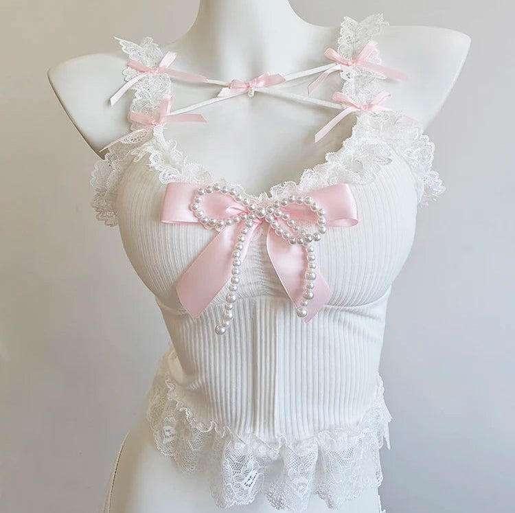 Pearl Ribbon Coquette Top