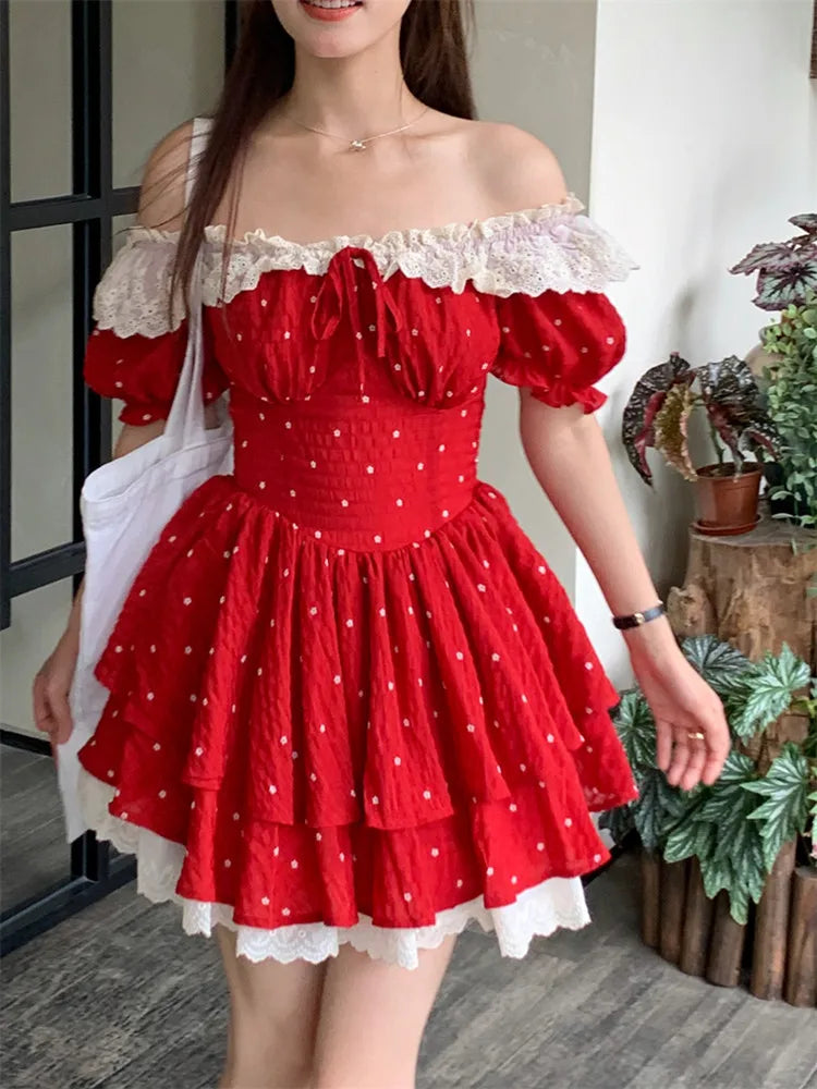 Red Cottagecore Dress Red Vintage Dress Red Cottagecore Dresses
