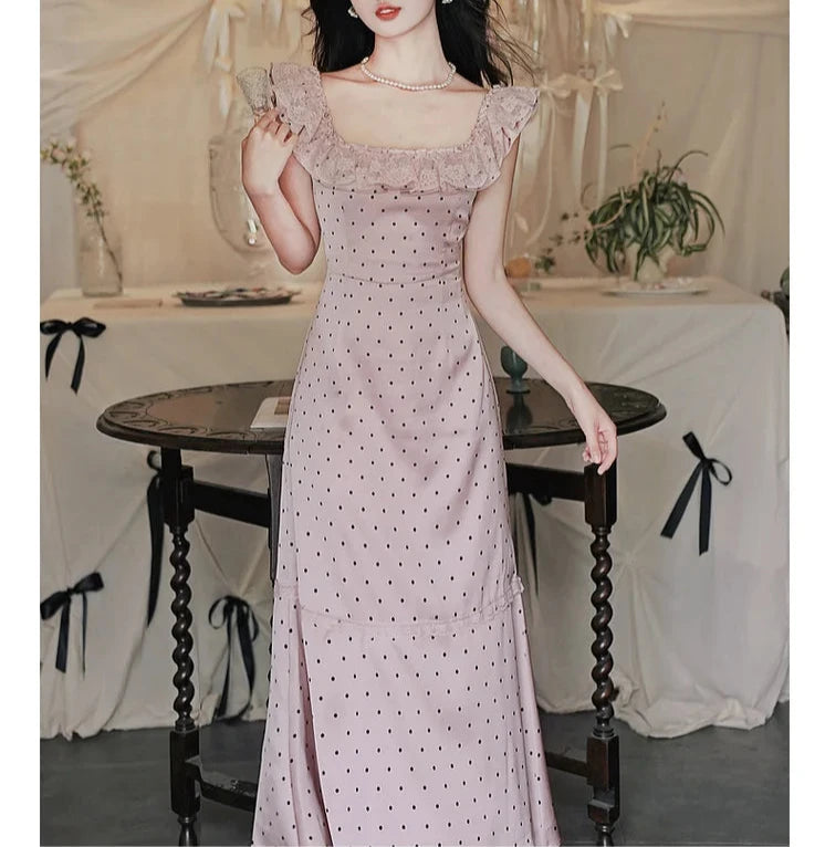 Barbara Dusty Pink Polka Dot Dress