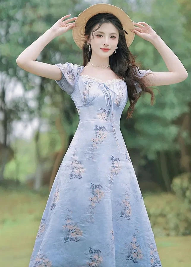 Blue floral Romantic Fairy Dress Fairycore Dress Fairy Dresses