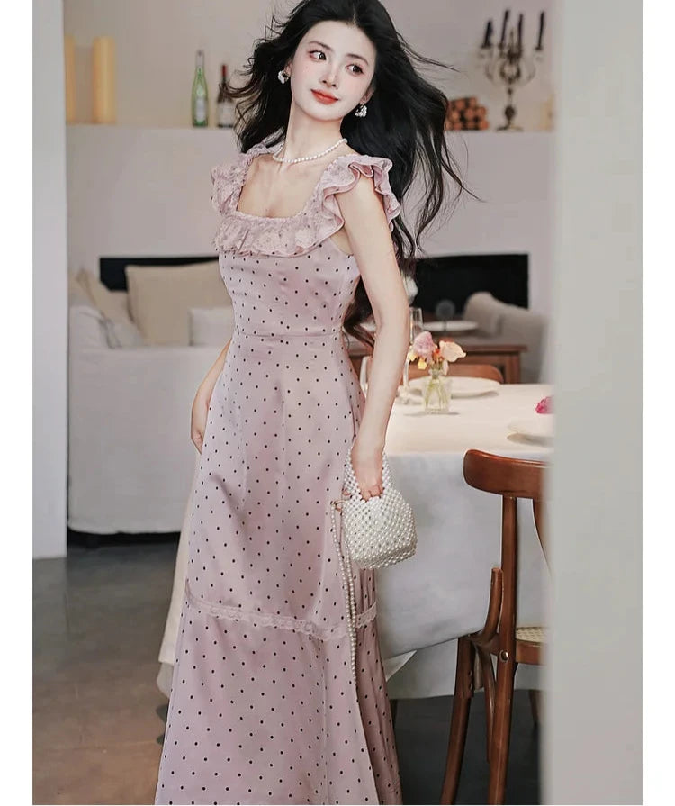 Barbara Dusty Pink Polka Dot Dress