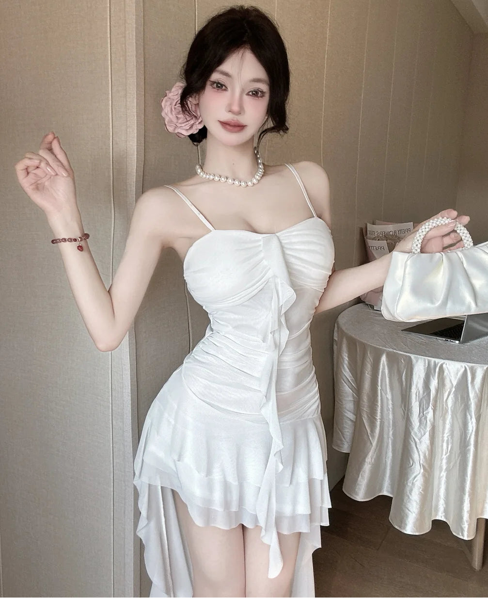 Misty Swan High-Low Coquette Dress