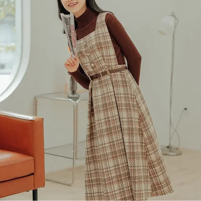 Hazel Berry Dark Academia Wool Pinafore Dress