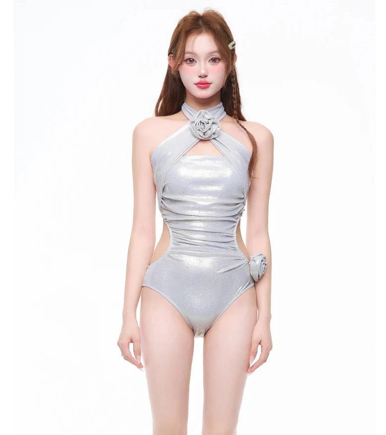 Metallic Flower One-piece Swimsuit