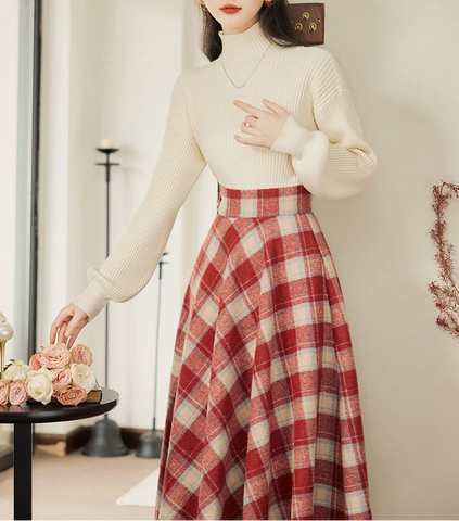 Rainy Valley Light Academia 2-Piece Plaid Set