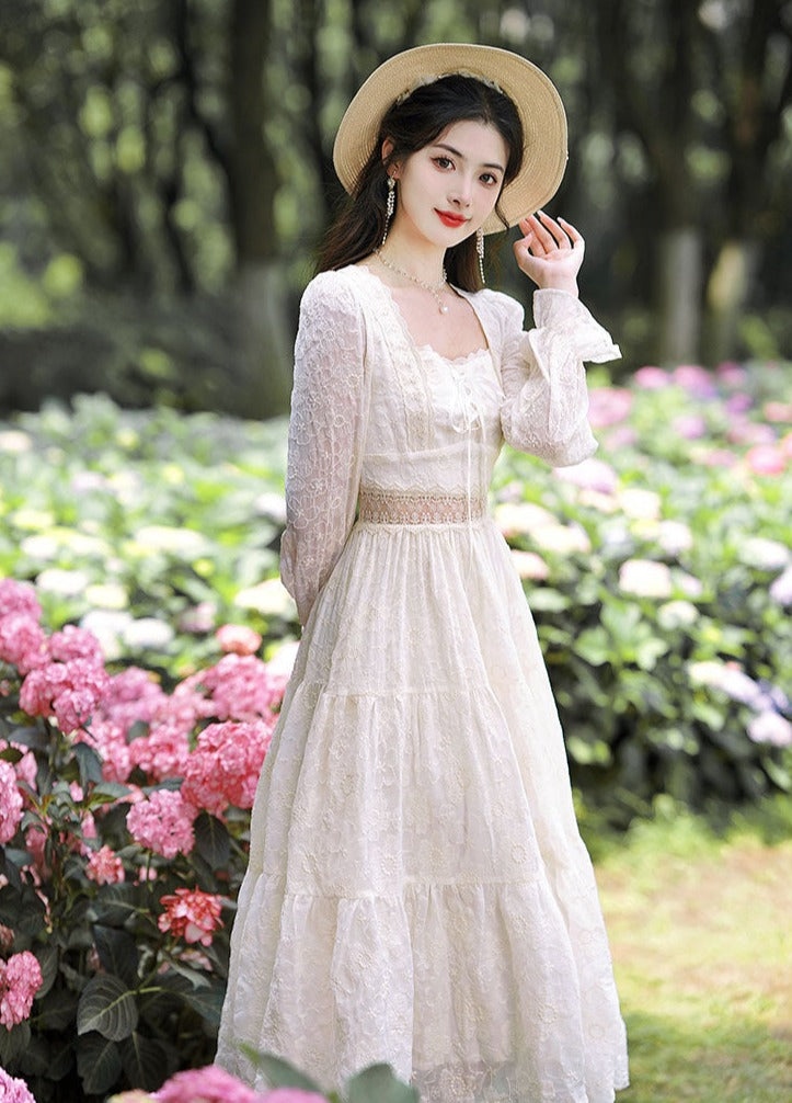 Autumn in Lace Embroidered Fairycore Dress