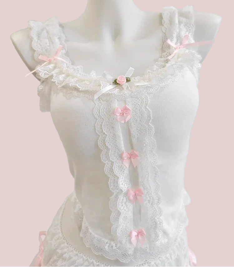 White Coquette Bow Crop Top