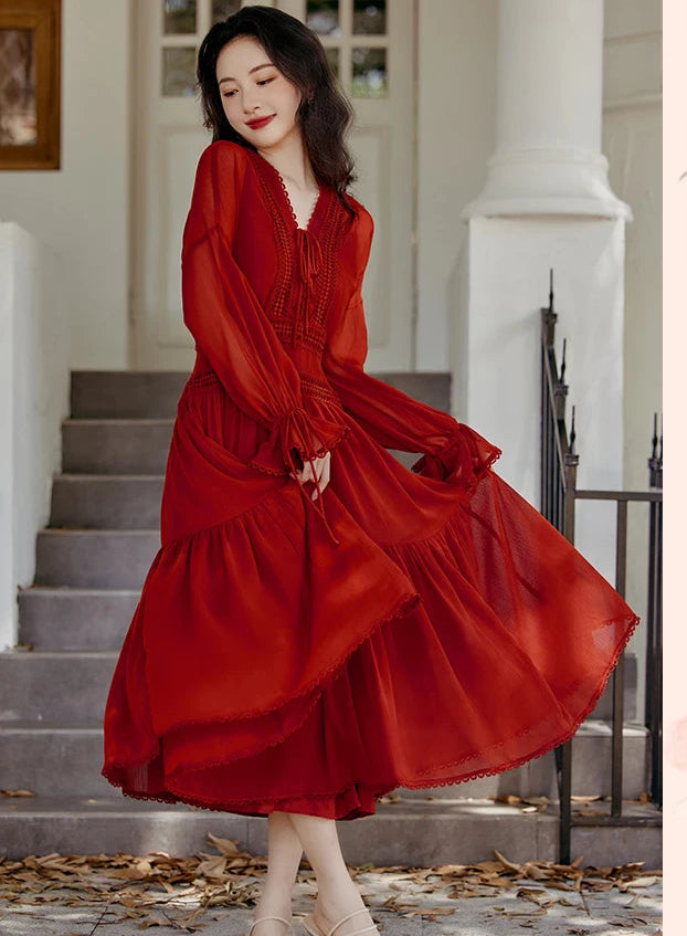 Rosemary Red Cottagecore Dress