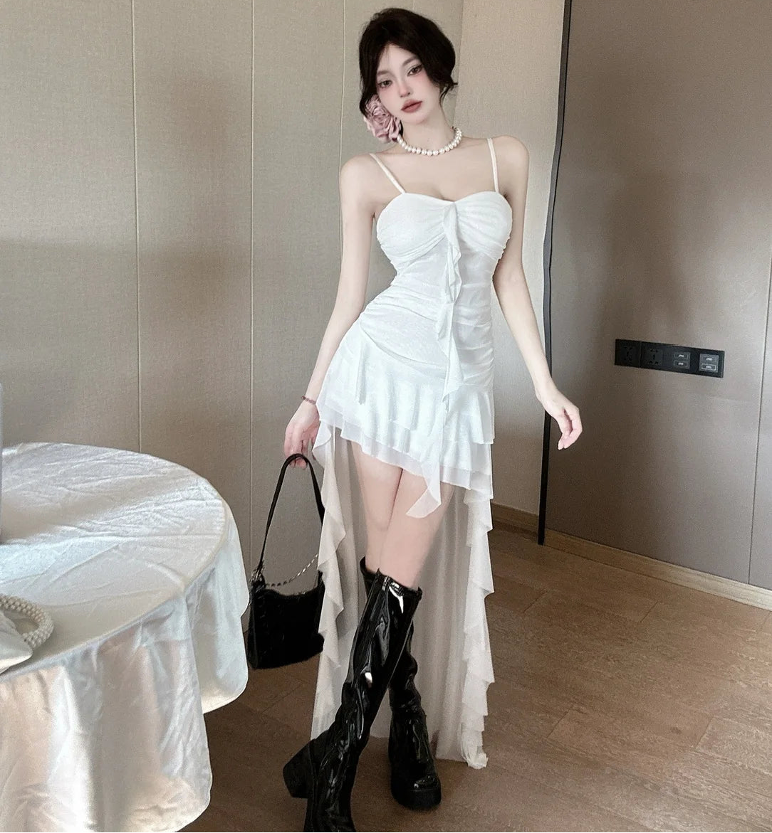 Misty Swan High-Low Coquette Dress