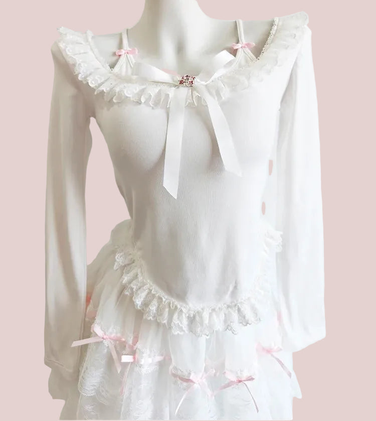 Coquette Balletcore Long Sleeve Top ~ Hachi-Inspired Japanese Aesthetic