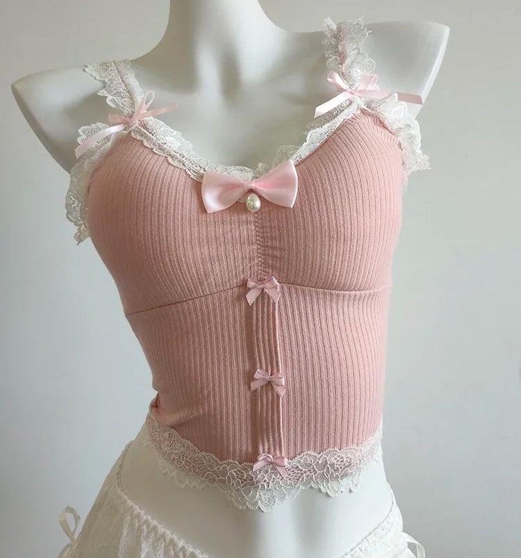 Bianca Belle Coquette Crop Top with Pearl Bow