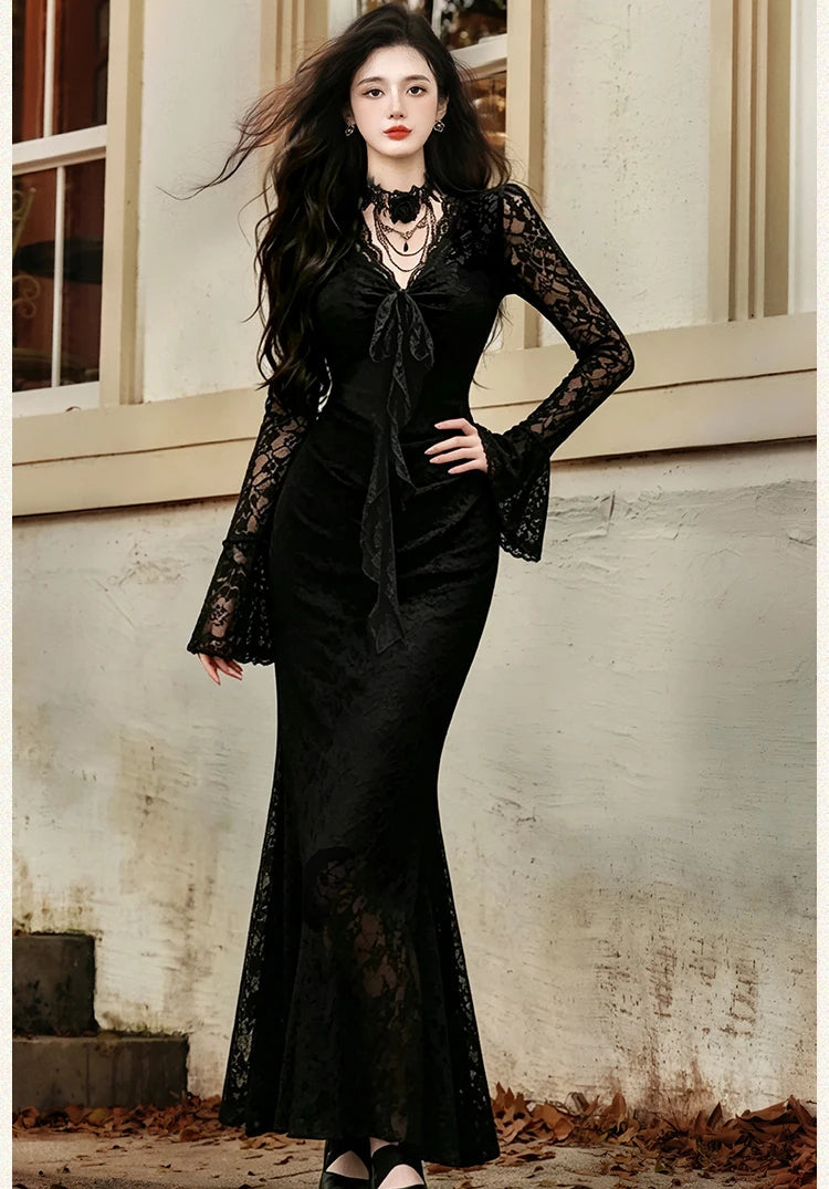 Obsidian Rose Dark Romantic Gothic Dress + Choker Necklace Set