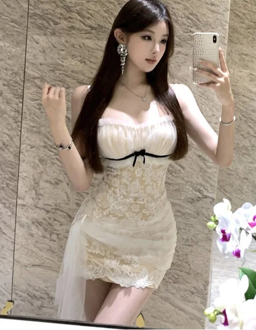 Flirty Heart Lace Coquette Mini Dress