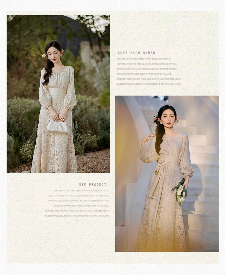 Lotus Heart Romantic Lace Cottagecore Dress Set