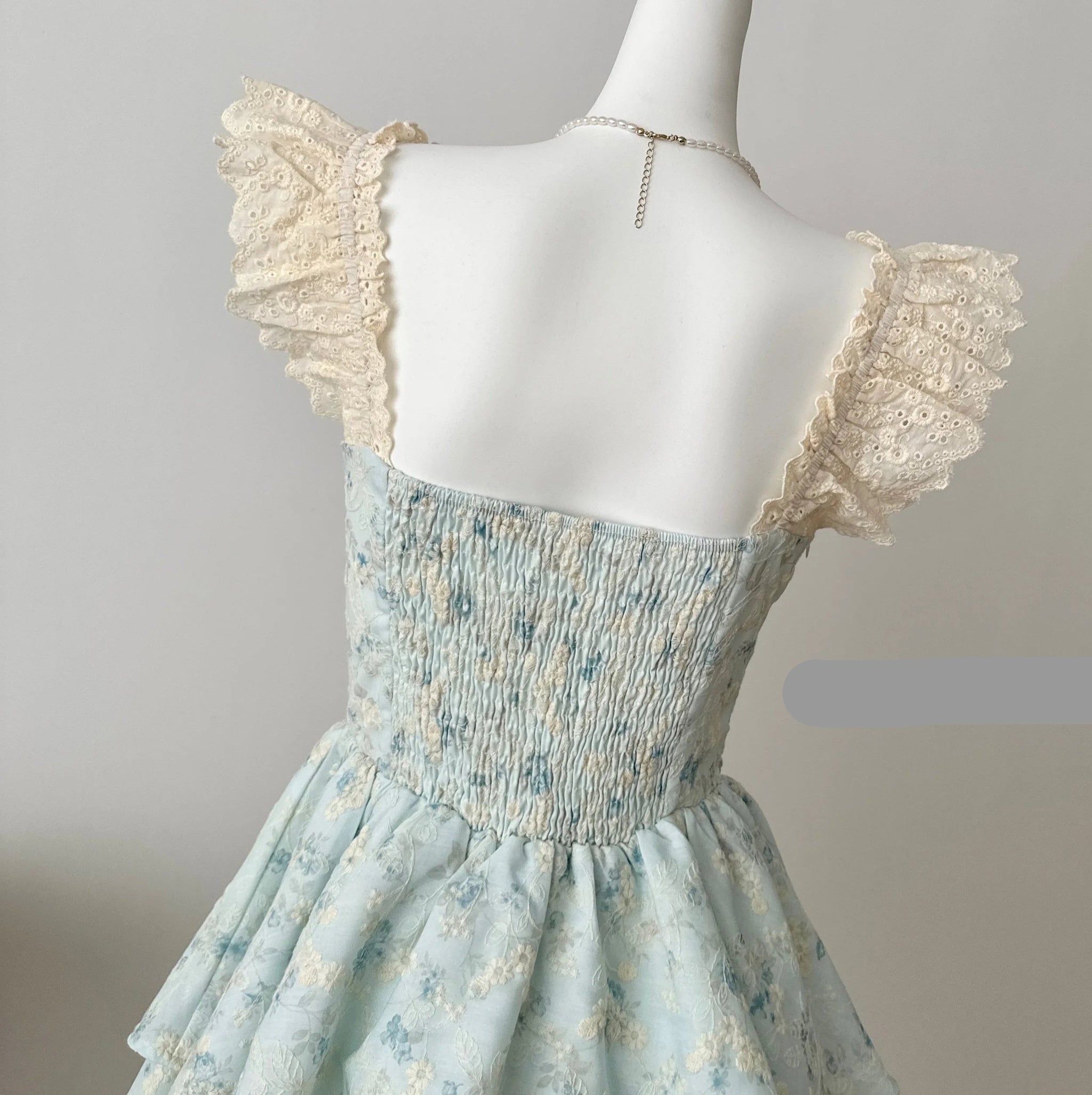Blue Floral embroidery Lace Coquette Dress coquette fashion style